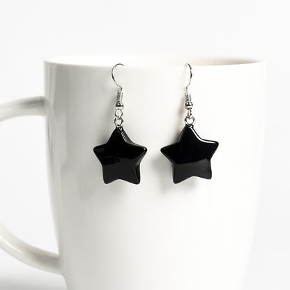 Crystal Star Eardrop Earrings GEMROCKY-Jewelry-Black Obsidian-