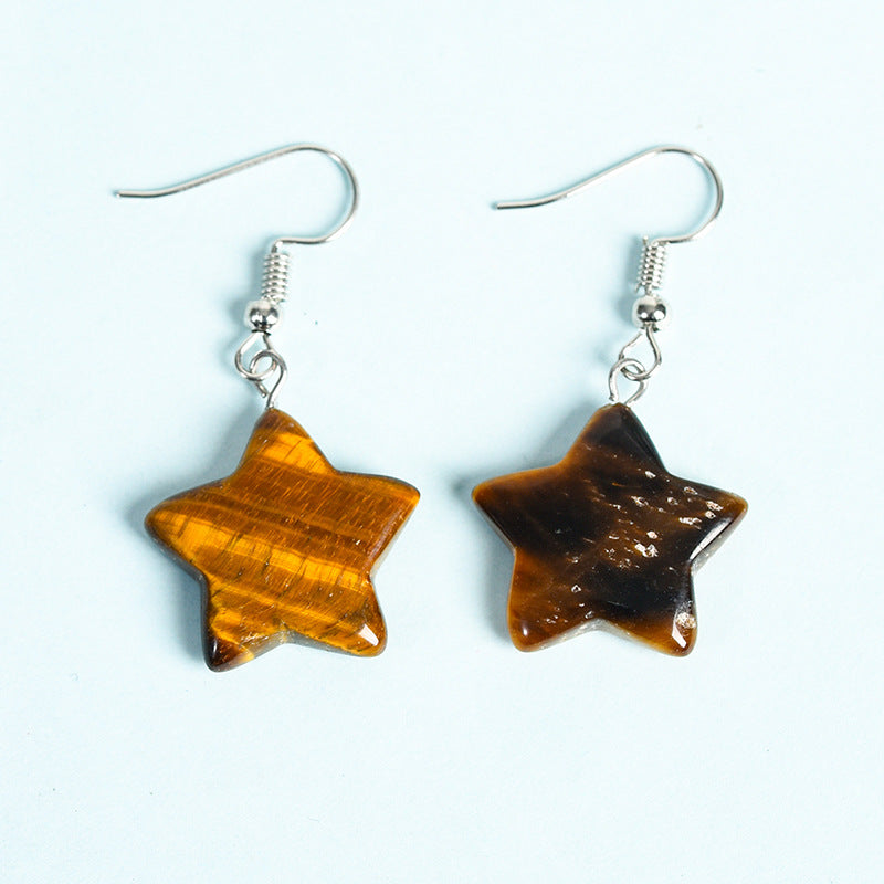 Crystal Star Eardrop Earrings GEMROCKY-Jewelry-Tiger Eye Stone-