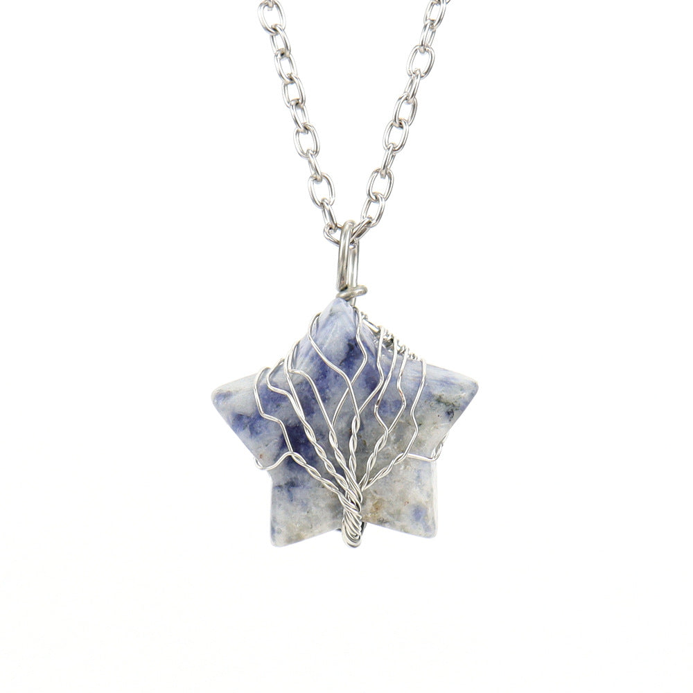 Crystal Star Silver Life Tree Net Pendant Necklaces GEMROCKY-Jewelry-Blue Spot Stone-
