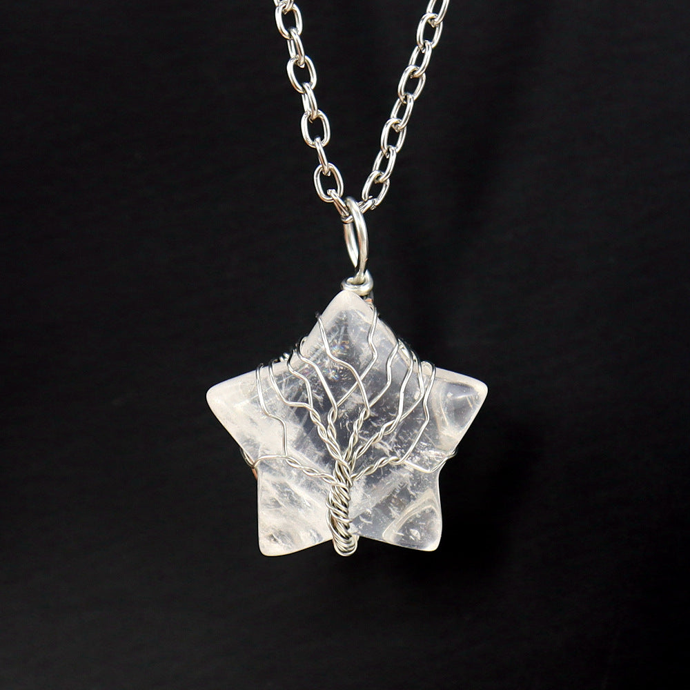 Crystal Star Silver Life Tree Net Pendant Necklaces GEMROCKY-Jewelry-Clear Quartz-