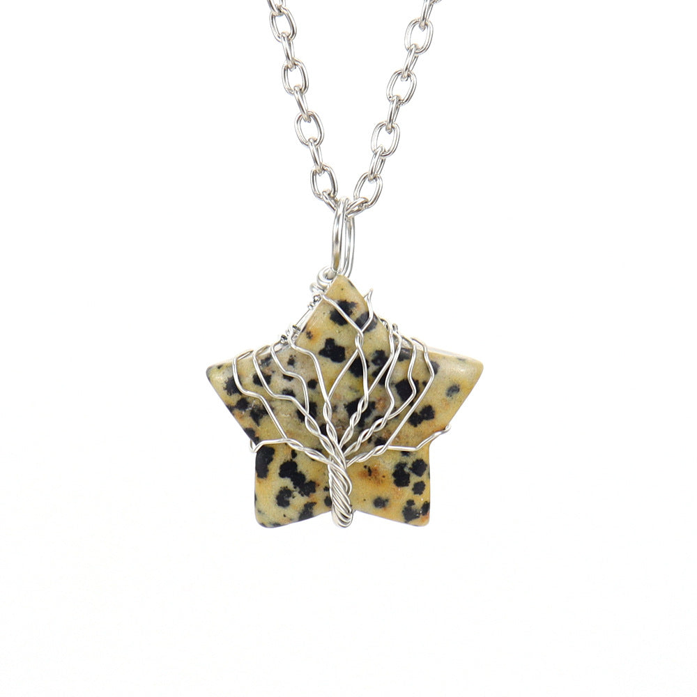 Crystal Star Silver Life Tree Net Pendant Necklaces GEMROCKY-Jewelry-Dalmatian Jasper-