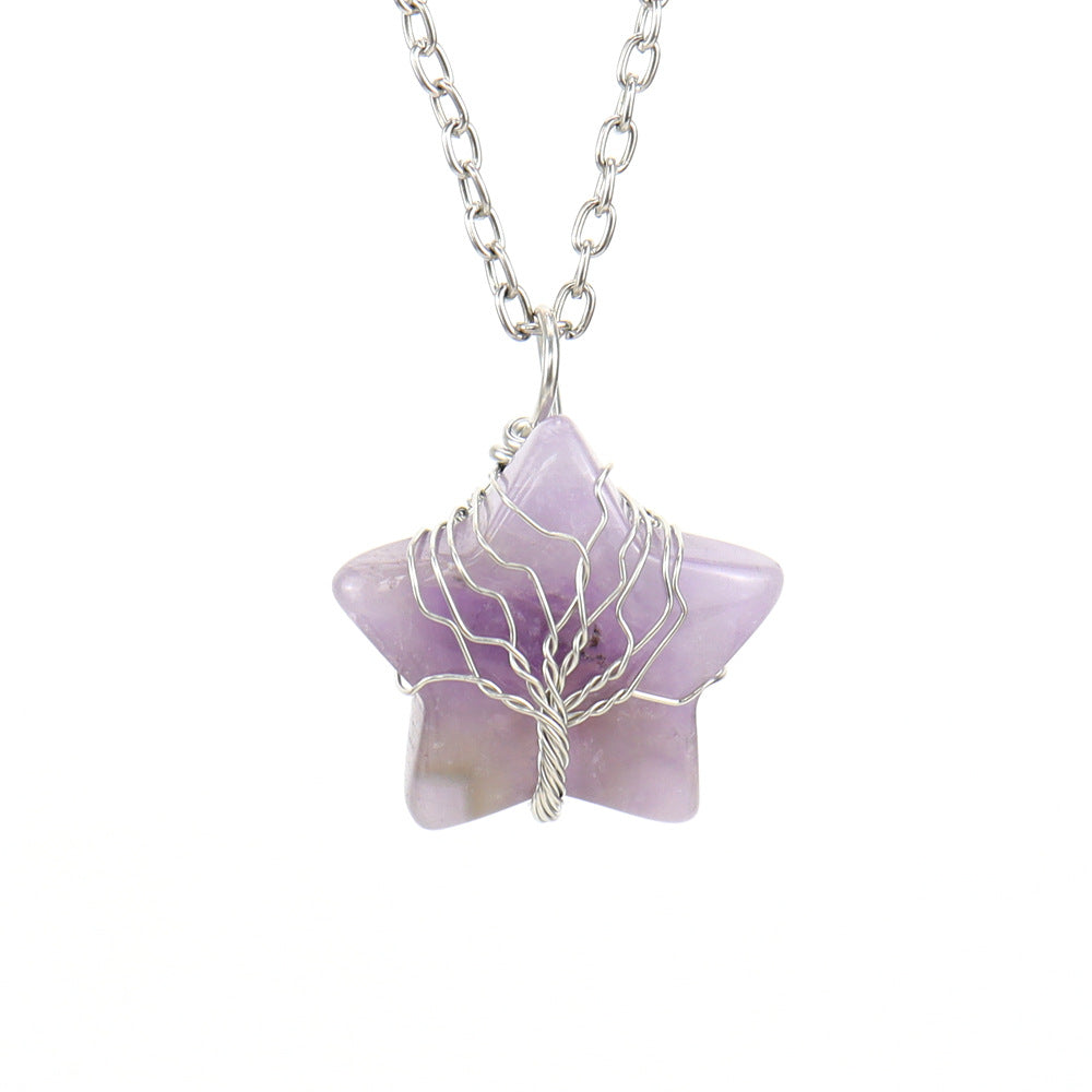 Crystal Star Silver Life Tree Net Pendant Necklaces GEMROCKY-Jewelry-Dream Amethyst-