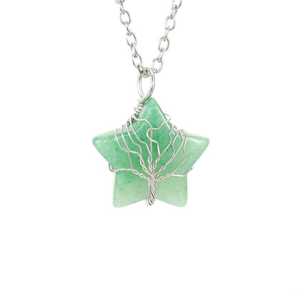 Crystal Star Silver Life Tree Net Pendant Necklaces GEMROCKY-Jewelry-Green Aventurine-