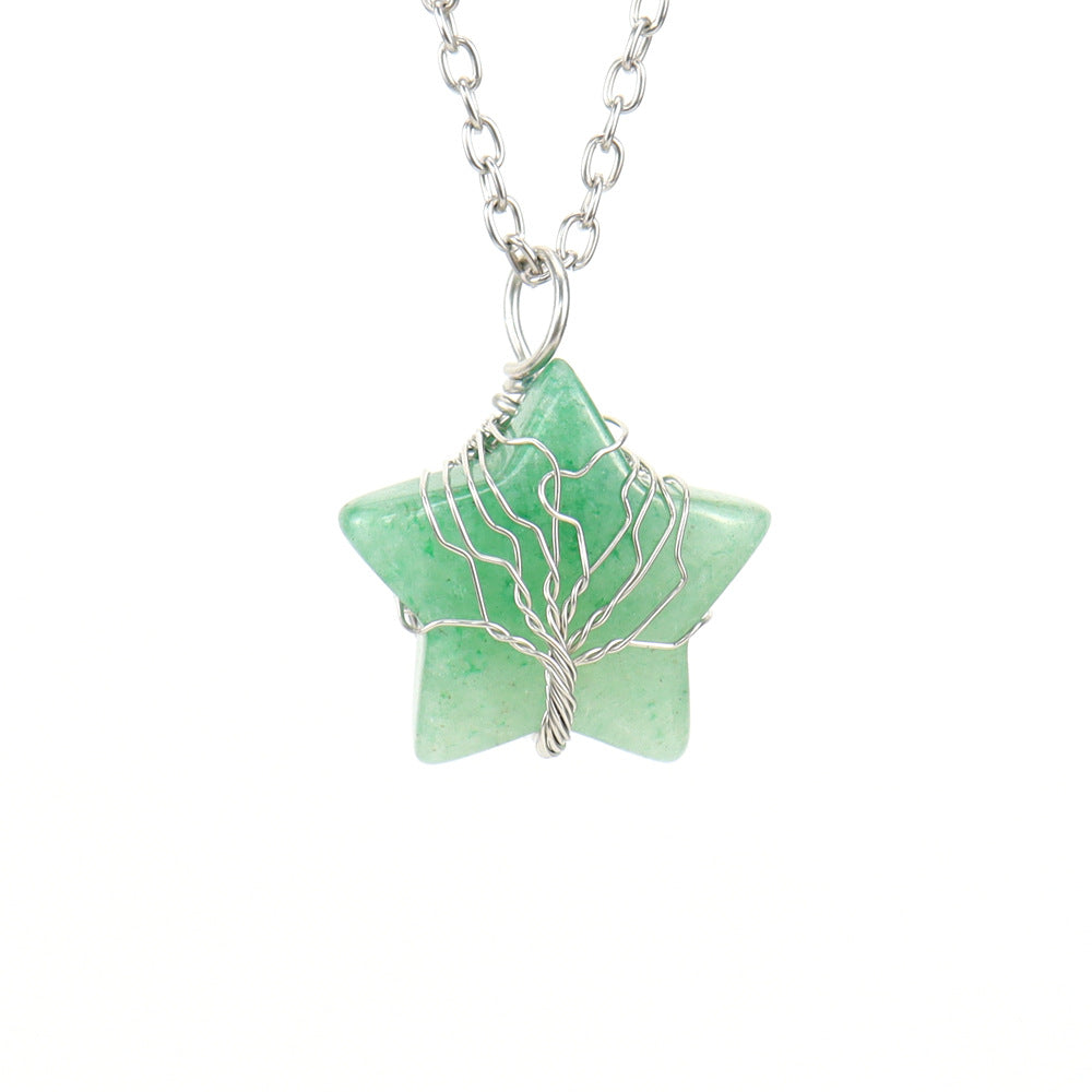 Crystal Star Silver Life Tree Net Pendant Necklaces GEMROCKY-Jewelry-Green Aventurine-