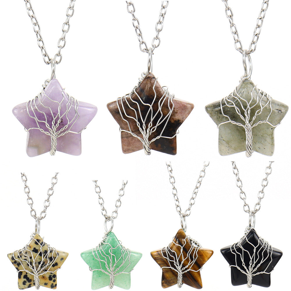 Crystal Star Silver Life Tree Net Pendant Necklaces GEMROCKY-Jewelry-