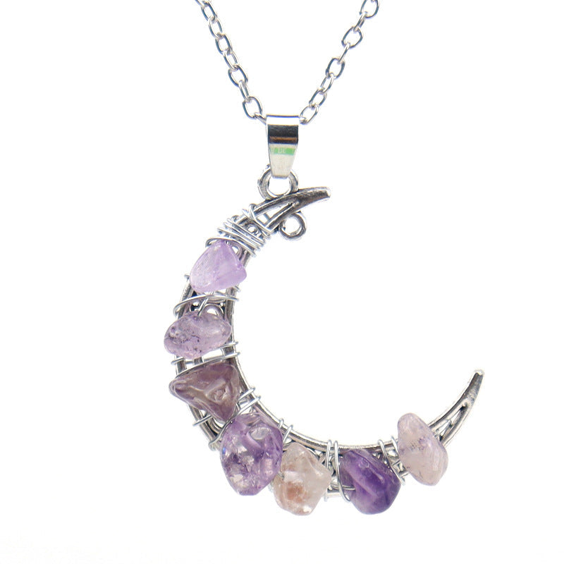 Crystal Threading Chip Moon Pendant Necklaces GEMROCKY-Jewelry-Amethyst-