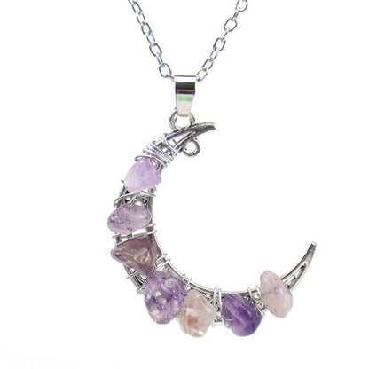 Crystal Threading Chip Moon Pendant Necklaces GEMROCKY-Jewelry-Amethyst-