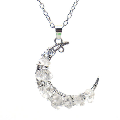 Crystal Threading Chip Moon Pendant Necklaces GEMROCKY-Jewelry-Clear Quartz-