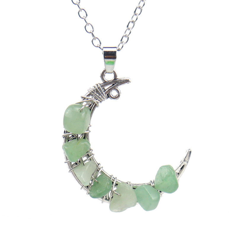 Crystal Threading Chip Moon Pendant Necklaces GEMROCKY-Jewelry-Green Aventurine-