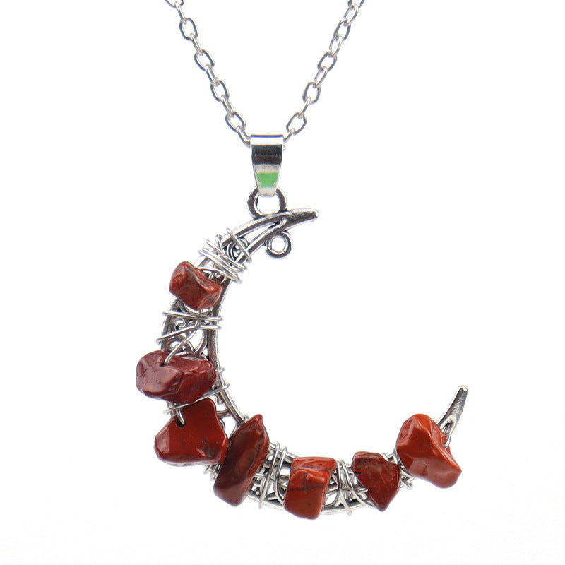 Crystal Threading Chip Moon Pendant Necklaces GEMROCKY-Jewelry-Red Jasper-