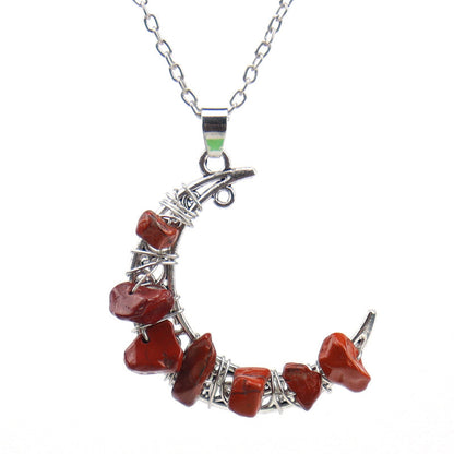 Crystal Threading Chip Moon Pendant Necklaces GEMROCKY-Jewelry-Red Jasper-