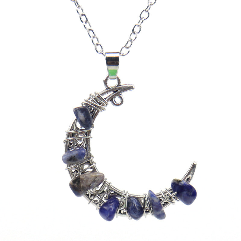 Crystal Threading Chip Moon Pendant Necklaces GEMROCKY-Jewelry-Sodalite-