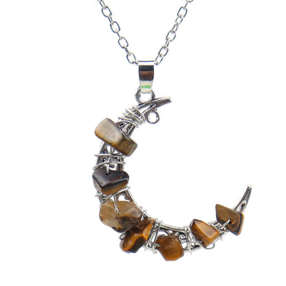 Crystal Threading Chip Moon Pendant Necklaces GEMROCKY-Jewelry-Tiger Eye Stone-