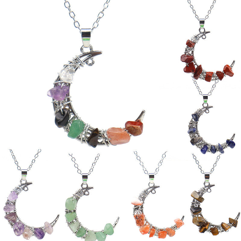 Crystal Threading Chip Moon Pendant Necklaces GEMROCKY-Jewelry-