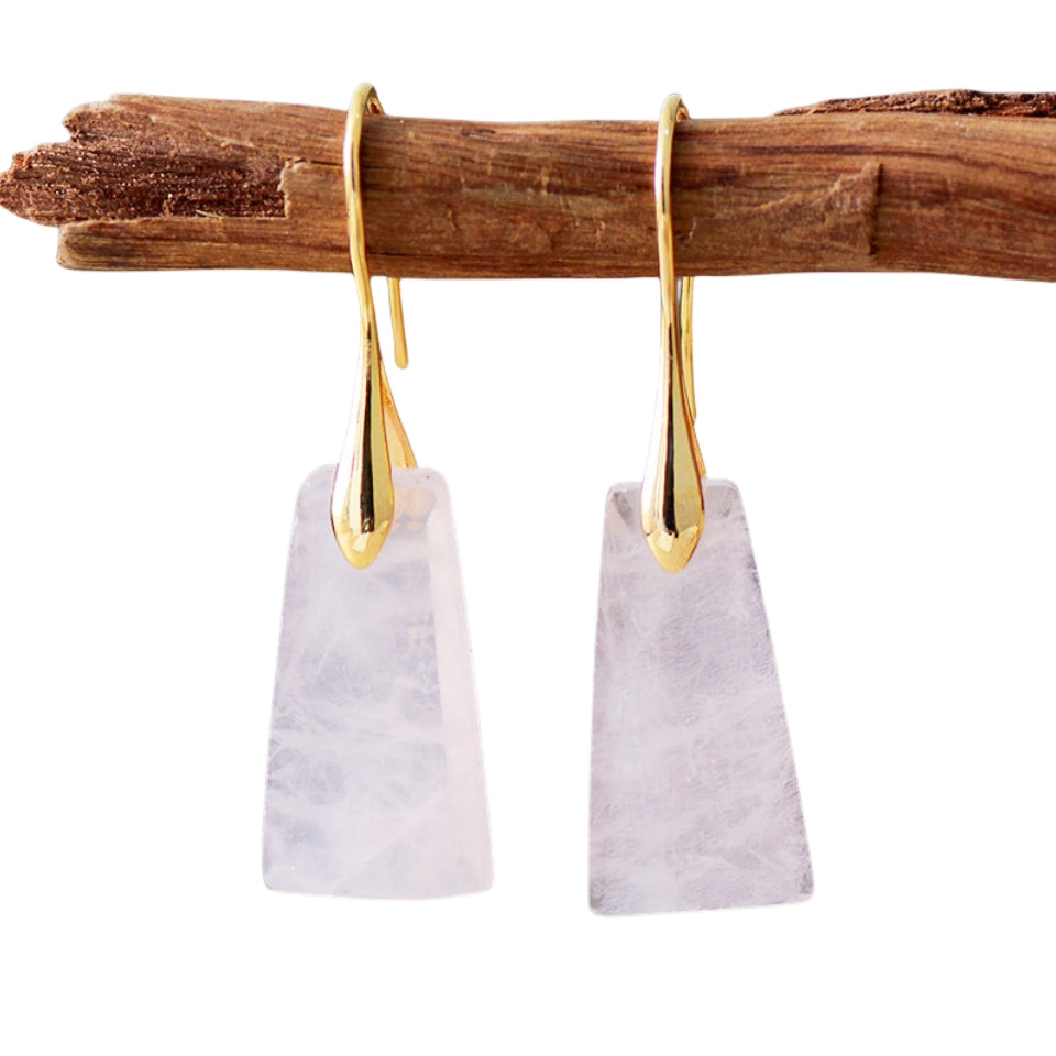 Crystal Trapezoid Eardrop Earrings GEMROCKY-Jewelry-Rose Quartz Golden-