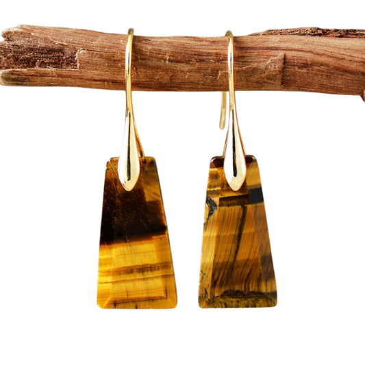 Crystal Trapezoid Eardrop Earrings GEMROCKY-Jewelry-Tiger Eye Stone Golden-