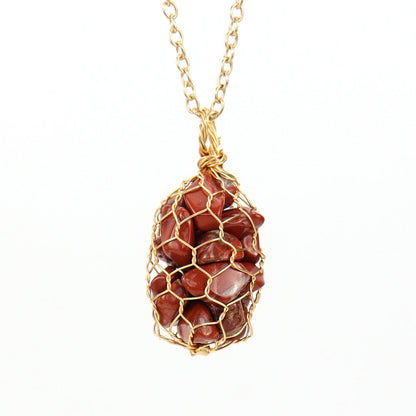 Crystal Tumble Chips Wire Net Necklaces GEMROCKY-Jewelry-Red Jasper-