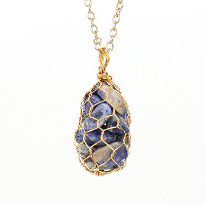 Crystal Tumble Chips Wire Net Necklaces GEMROCKY-Jewelry-Sodalite-