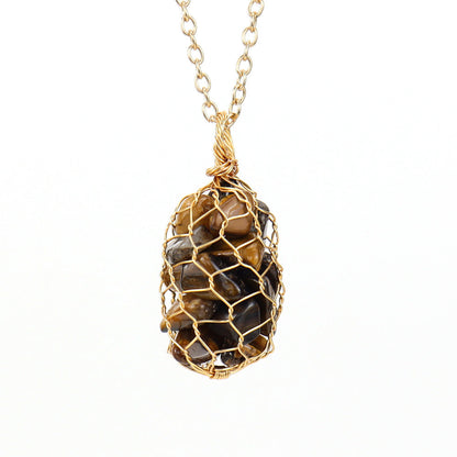 Crystal Tumble Chips Wire Net Necklaces GEMROCKY-Jewelry-Tiger Eye Stone-