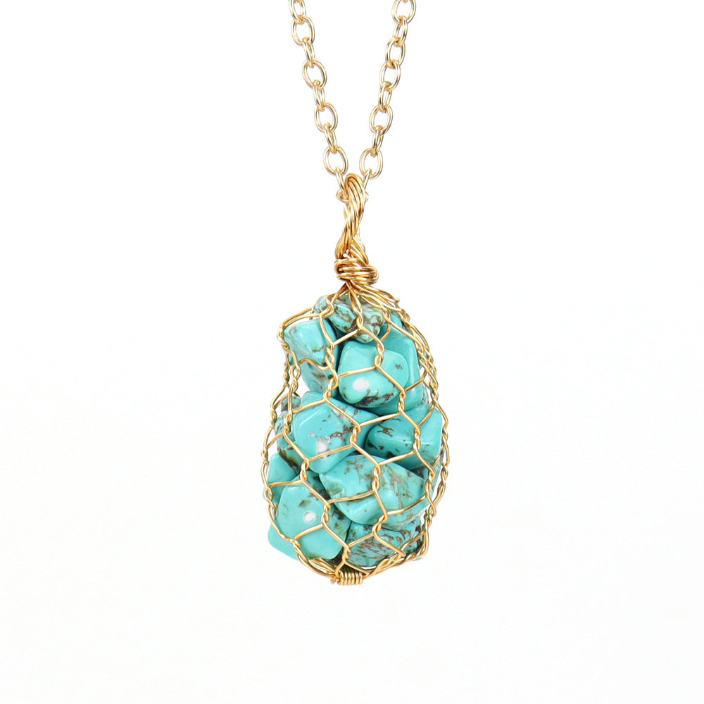 Crystal Tumble Chips Wire Net Necklaces GEMROCKY-Jewelry-Turquoise-