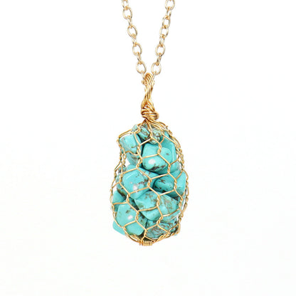 Crystal Tumble Chips Wire Net Necklaces GEMROCKY-Jewelry-Turquoise-