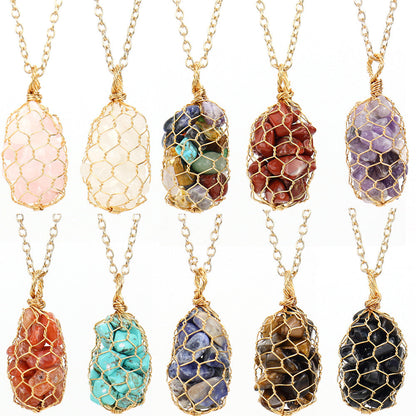 Crystal Tumble Chips Wire Net Necklaces GEMROCKY-Jewelry-