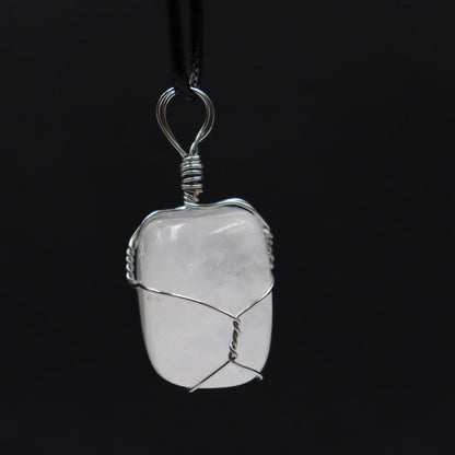 Crystal Tumble Stone Wire Pendant Necklaces GEMROCKY-Jewelry-Clear Quartz-