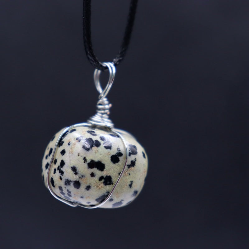 Crystal Tumble Stone Wire Pendant Necklaces GEMROCKY-Jewelry-Dalmation Jasper-