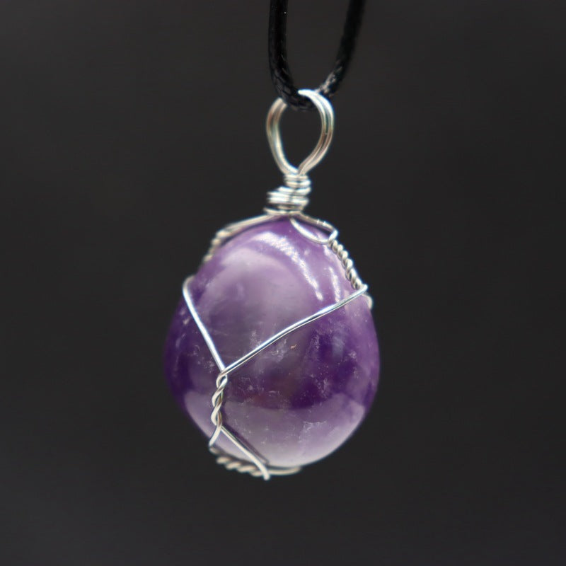 Crystal Tumble Stone Wire Pendant Necklaces GEMROCKY-Jewelry-Dream Amethyst-