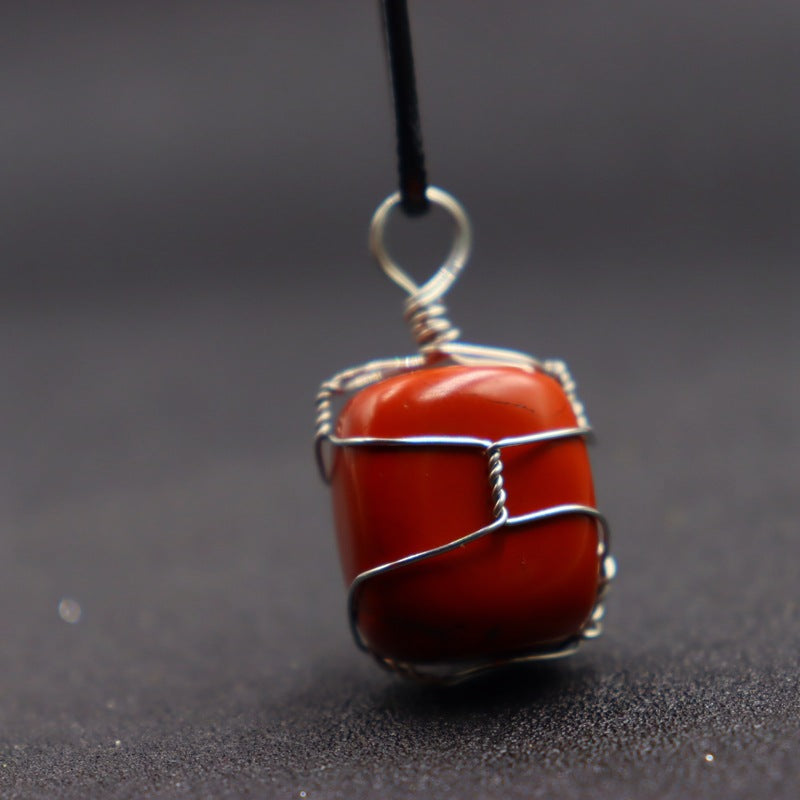 Crystal Tumble Stone Wire Pendant Necklaces GEMROCKY-Jewelry-Red Jasper-