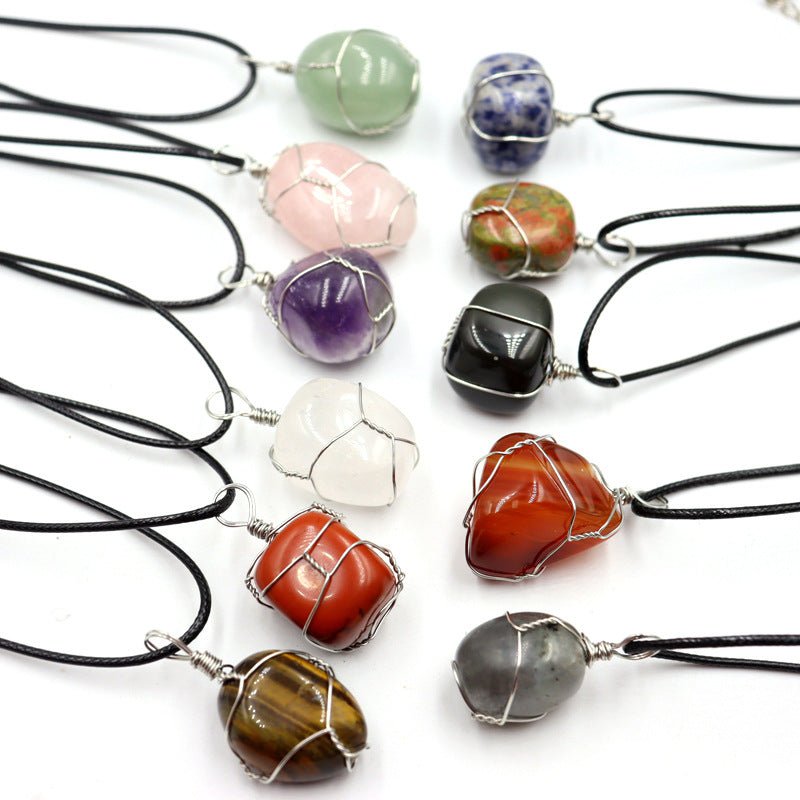 Crystal Tumble Stone Wire Pendant Necklaces GEMROCKY-Jewelry-