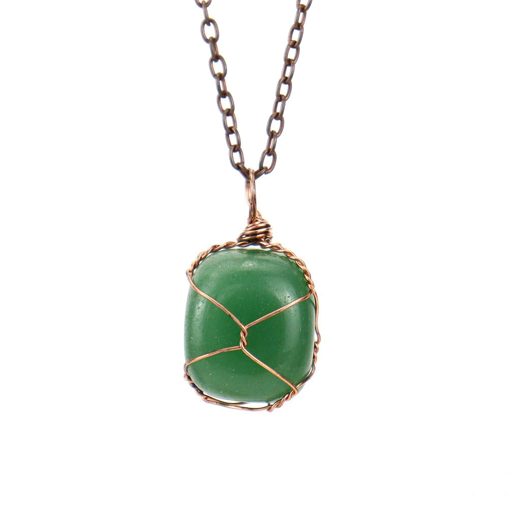 Crystal Tumbled Stones Bronze Net Pendant Necklaces GEMROCKY-Jewelry-Green Aventurine-