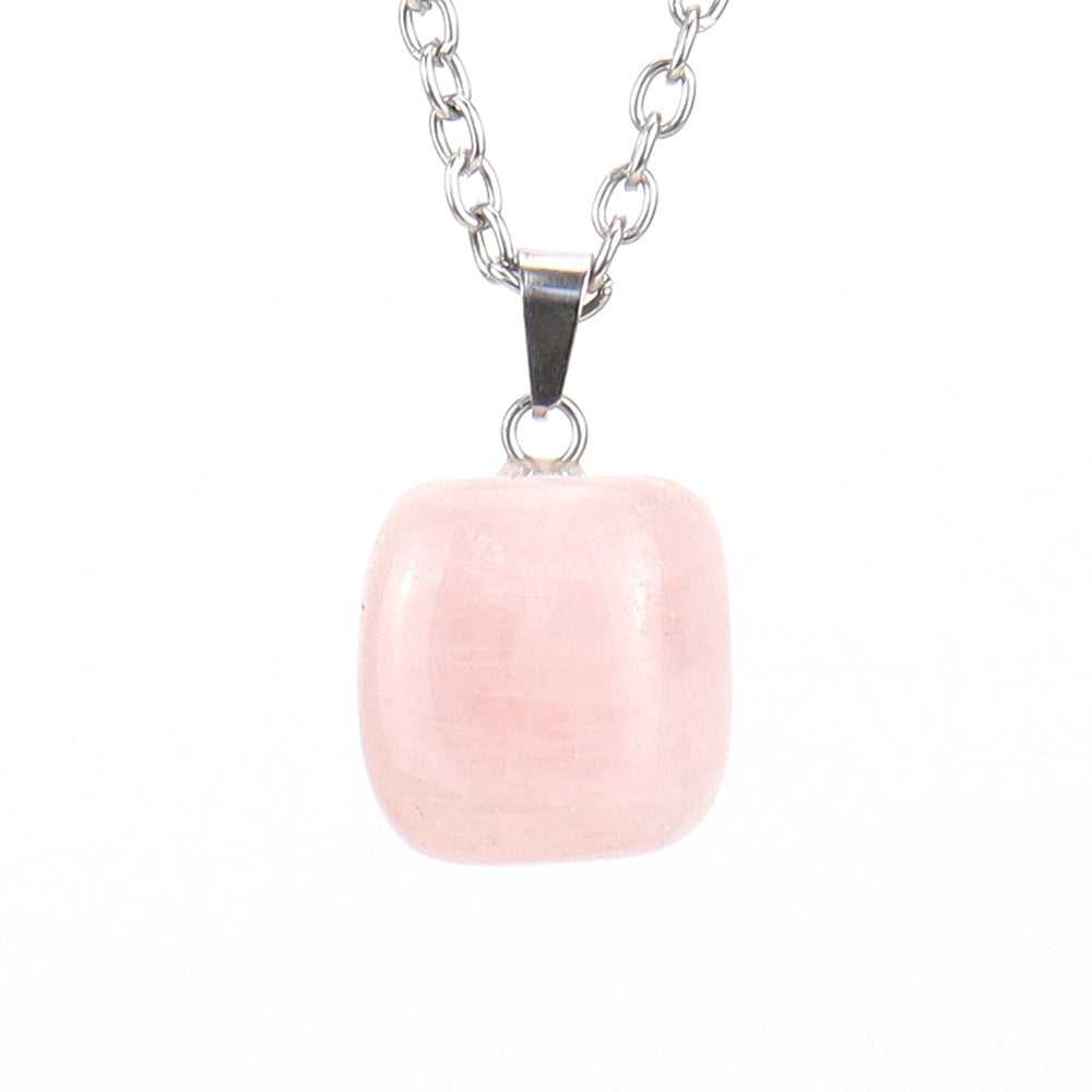 Crystal Tumbled Stones Pendant Necklaces GEMROCKY-Jewelry-Rose Quartz-