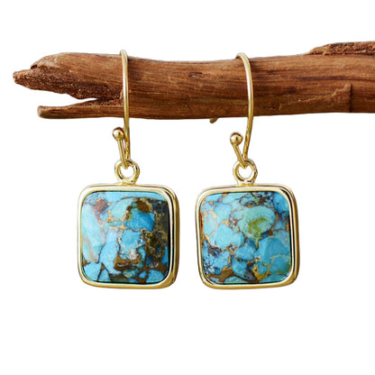 Crystal Turquoise Square Eardrop Earrings GEMROCKY-Jewelry-