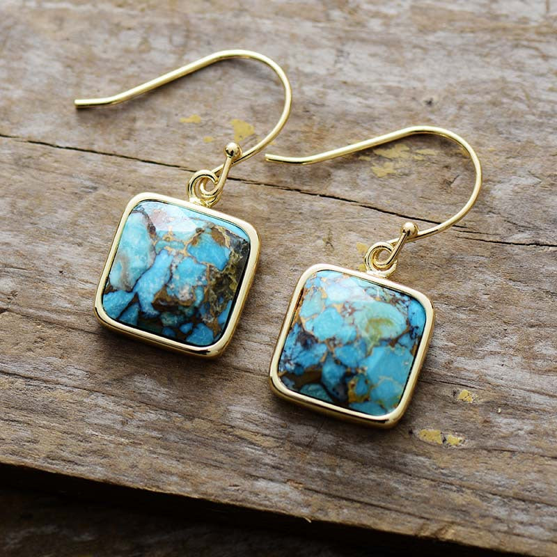 Crystal Turquoise Square Eardrop Earrings GEMROCKY-Jewelry-