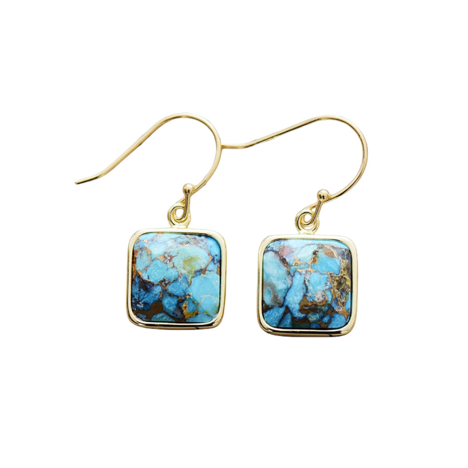 Crystal Turquoise Square Eardrop Earrings GEMROCKY-Jewelry-