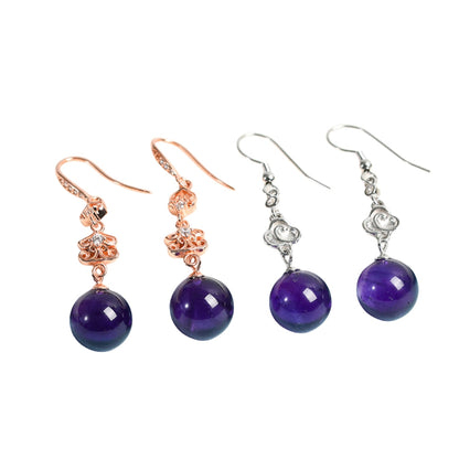 Crystal Uruguay Amethyst Sphere Eardrop Earrings GEMROCKY-Jewelry-