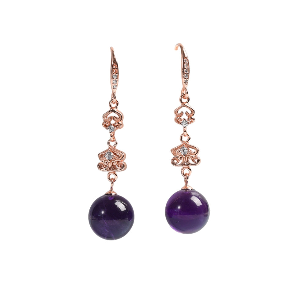 Crystal Uruguay Amethyst Sphere Eardrop Earrings GEMROCKY-Jewelry-Golden Color Eardrop-