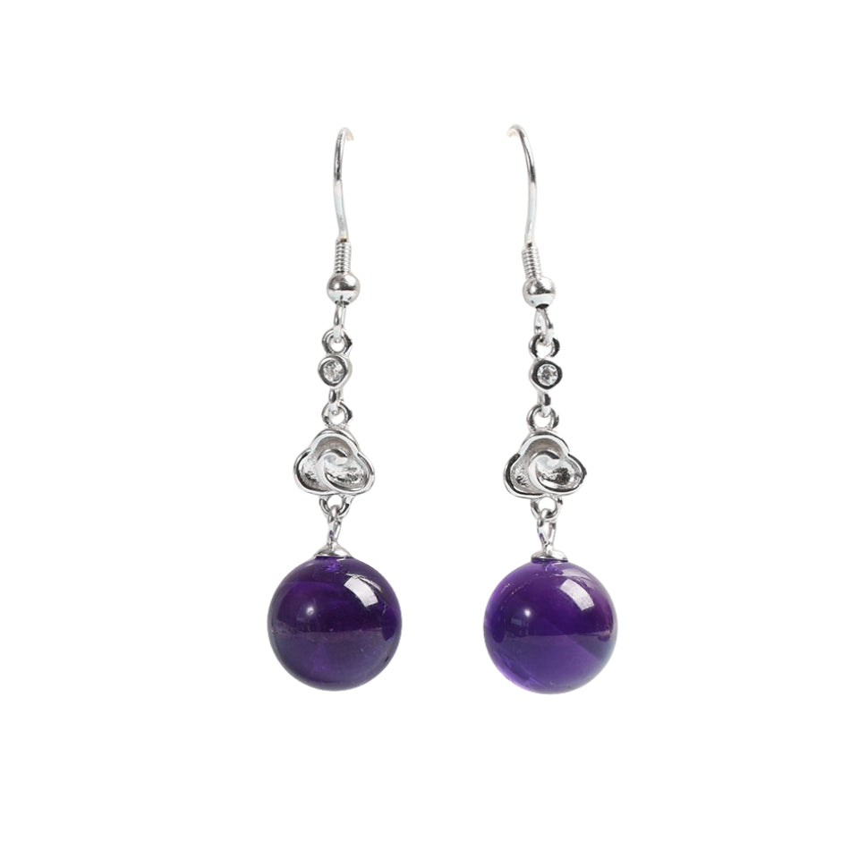 Crystal Uruguay Amethyst Sphere Eardrop Earrings GEMROCKY-Jewelry-Silver Color Eardrop-