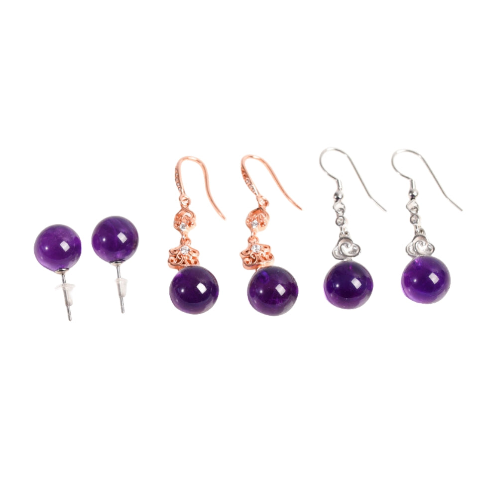 Crystal Uruguay Amethyst Sphere Eardrop Earrings GEMROCKY-Jewelry-