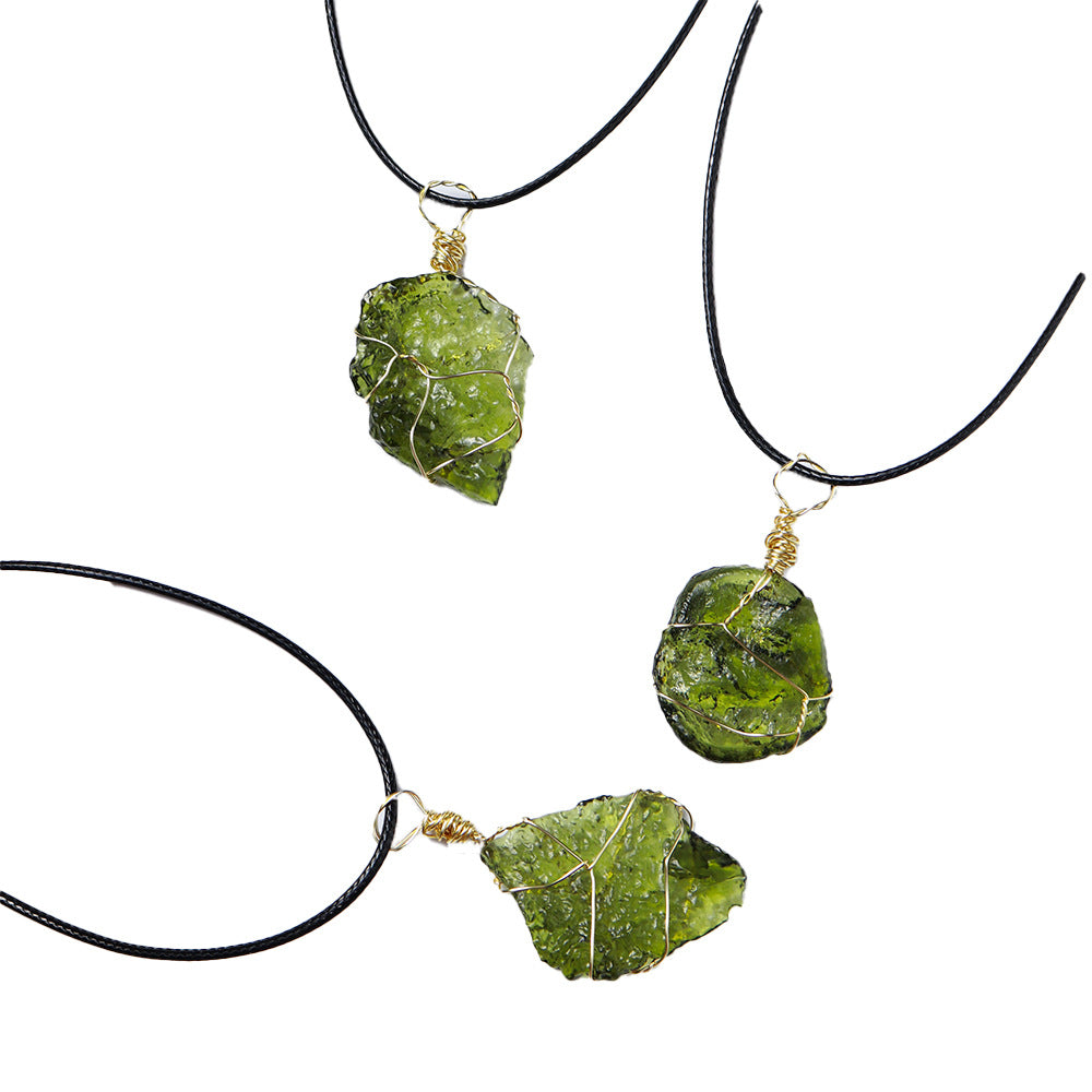 Czech Rough Green Quartz Wire Pendant Necklaces GEMROCKY-Jewelry-