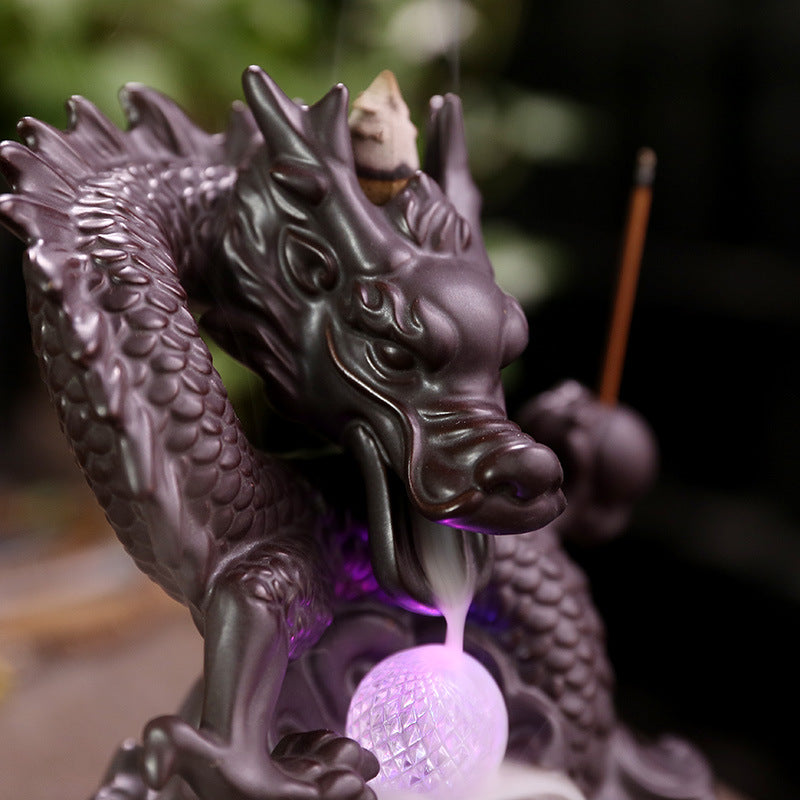 Dragon Carving Backflow Incense Burner with LED Light Home Decor Ornaments GEMROCKY-Psychic-