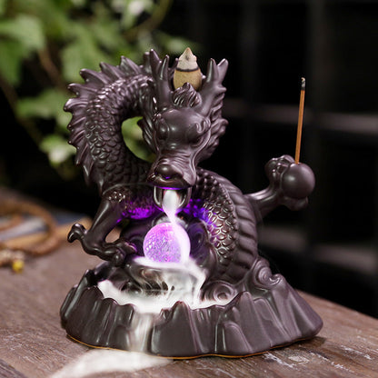 Dragon Carving Backflow Incense Burner with LED Light Home Decor Ornaments GEMROCKY-Psychic-With LED-