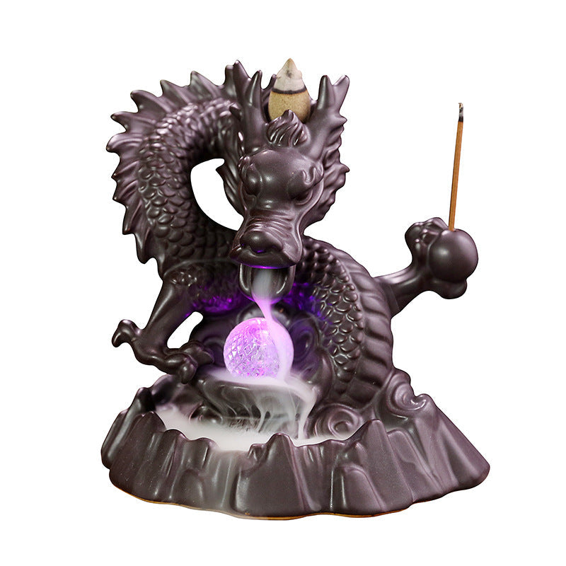 Dragon Carving Backflow Incense Burner with LED Light Home Decor Ornaments GEMROCKY-Psychic-