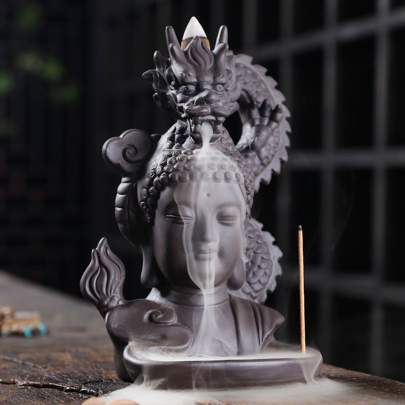 Dragon on Guanyin Buddha Backflow Incense Burner Home Decor Ornaments GEMROCKY-Psychic-