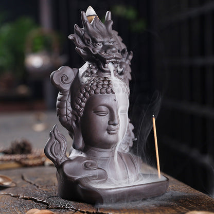 Dragon on Guanyin Buddha Backflow Incense Burner Home Decor Ornaments GEMROCKY-Psychic-