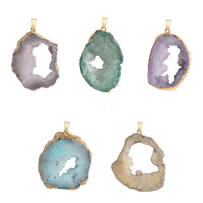 Druzy Agate Slice Gilt Edge Pendants for Necklace GEMROCKY-Jewelry-