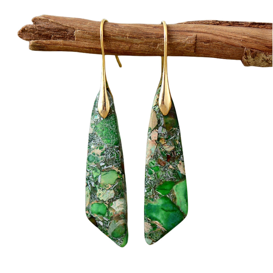 Emperor Stone Bohemian Geometry Eardrop Earrings GEMROCKY-Jewelry-Green Golden-