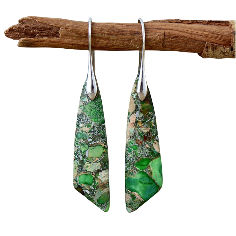 Emperor Stone Bohemian Geometry Eardrop Earrings GEMROCKY-Jewelry-Green Silver-