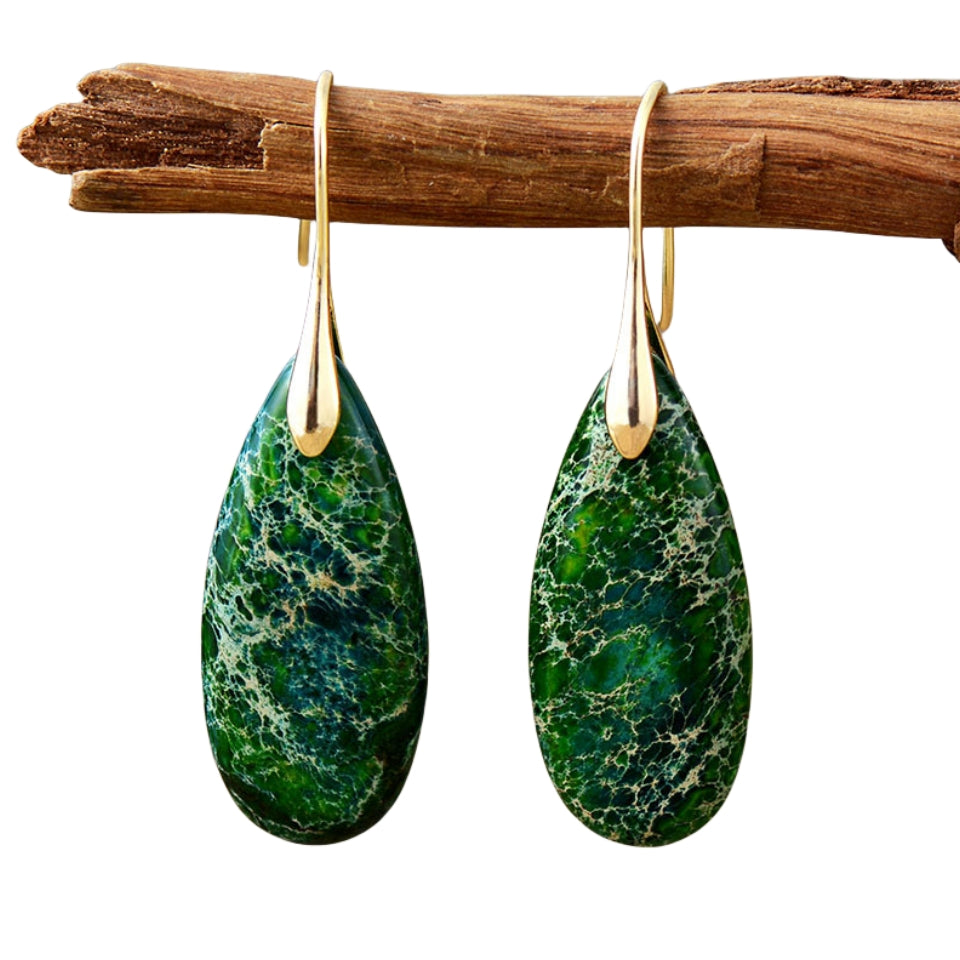 Emperor Stone Bohemian Water Eardrop Earrings GEMROCKY-Jewelry-Green Golden-